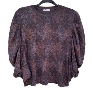 Zara Trafaluc Floral Jacquard Puff Sleeve Top Sz S